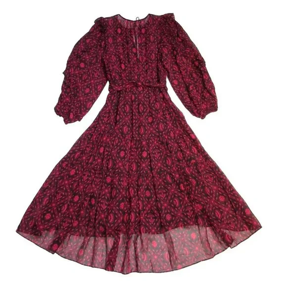 NWT Ulla Johnson Aliya in Fuchsia Diamond Print Silk Chiffon Dress 6 $665 - Picture 9 of 9